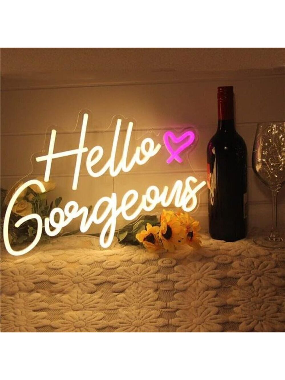 Hello Gorgeous Neon Sign White LED Light Home Wedding Birthday Party Wall Decor